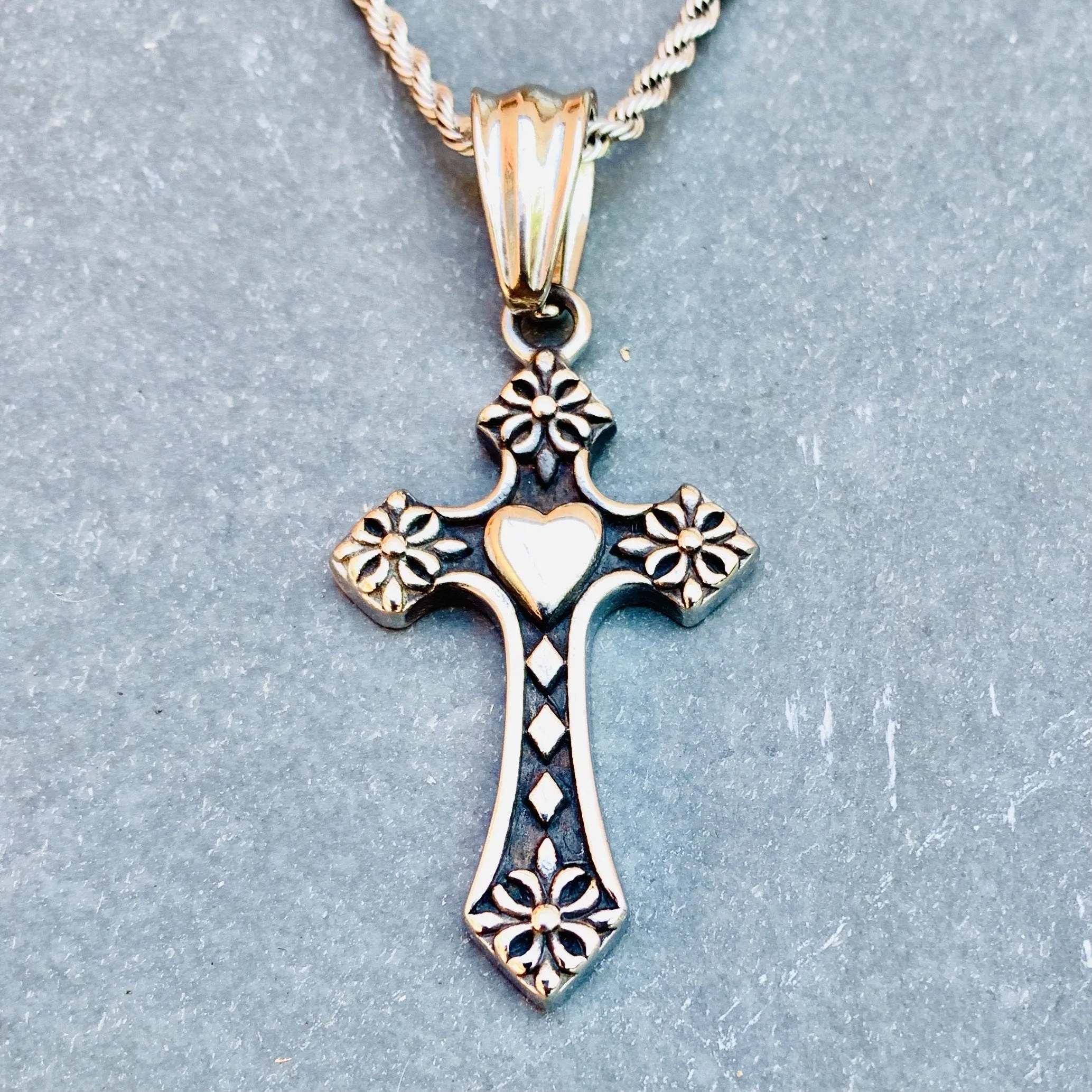 The Heart Cross - Smaller Cross Pendant - Rope Necklace - PEN710