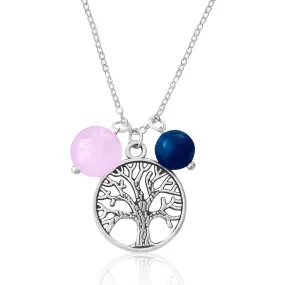 Tree of Life Necklace for Grounding with Rose Quartz and Lapis Lazuli