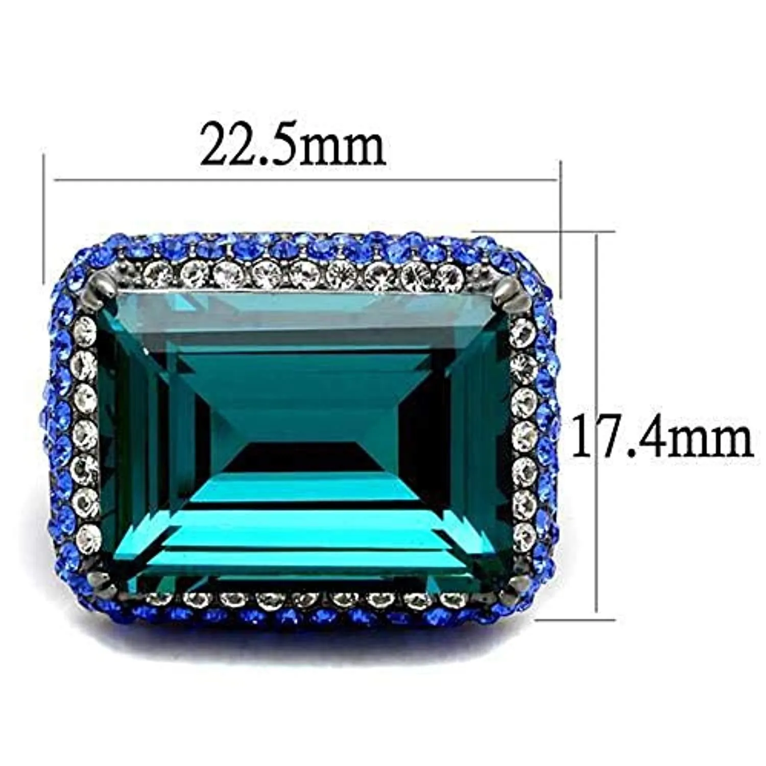 WildKlass Stainless Steel Ring IP Light Black (IP Gun) Women Top Grade Crystal Blue Zircon