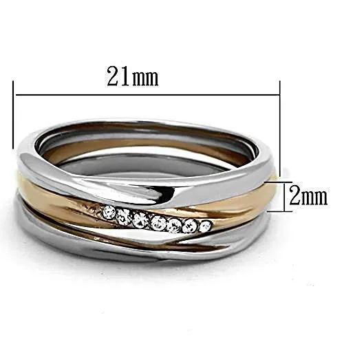 WildKlass Stainless Steel Ring Stackable Two-Tone IP Rose Gold Women Top Grade Crystal Clear