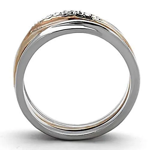 WildKlass Stainless Steel Ring Stackable Two-Tone IP Rose Gold Women Top Grade Crystal Clear