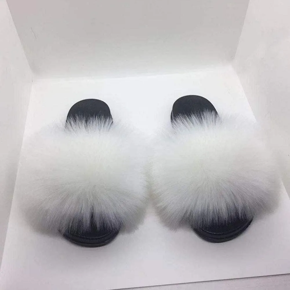 Womens Faux Fur Slippers Fluffy Fuzzy Open Toe Slides Flip Flop