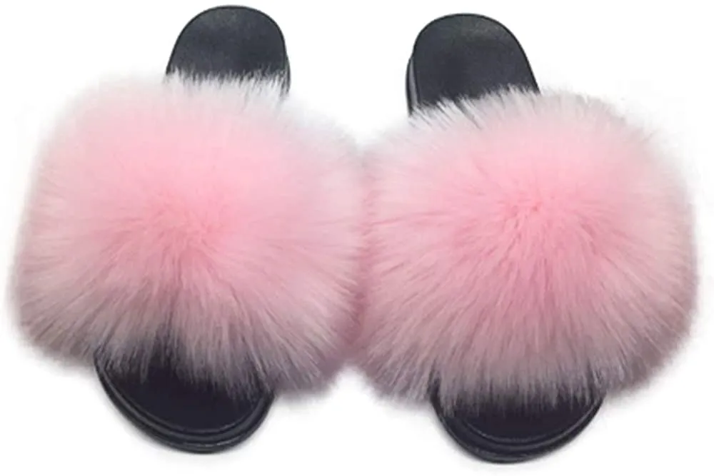 Womens Faux Fur Slippers Fluffy Fuzzy Open Toe Slides Flip Flop