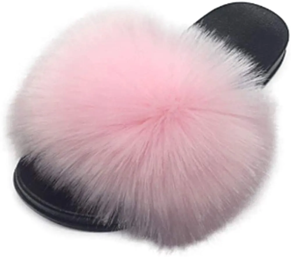 Womens Faux Fur Slippers Fluffy Fuzzy Open Toe Slides Flip Flop