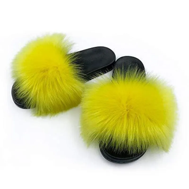 Womens Faux Fur Slippers Fluffy Fuzzy Open Toe Slides Flip Flop