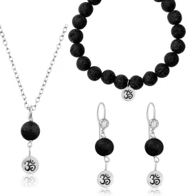 Yoga Inspired Ohm Jewelry Set with Lava Stone to Hear the Sound of the Universe