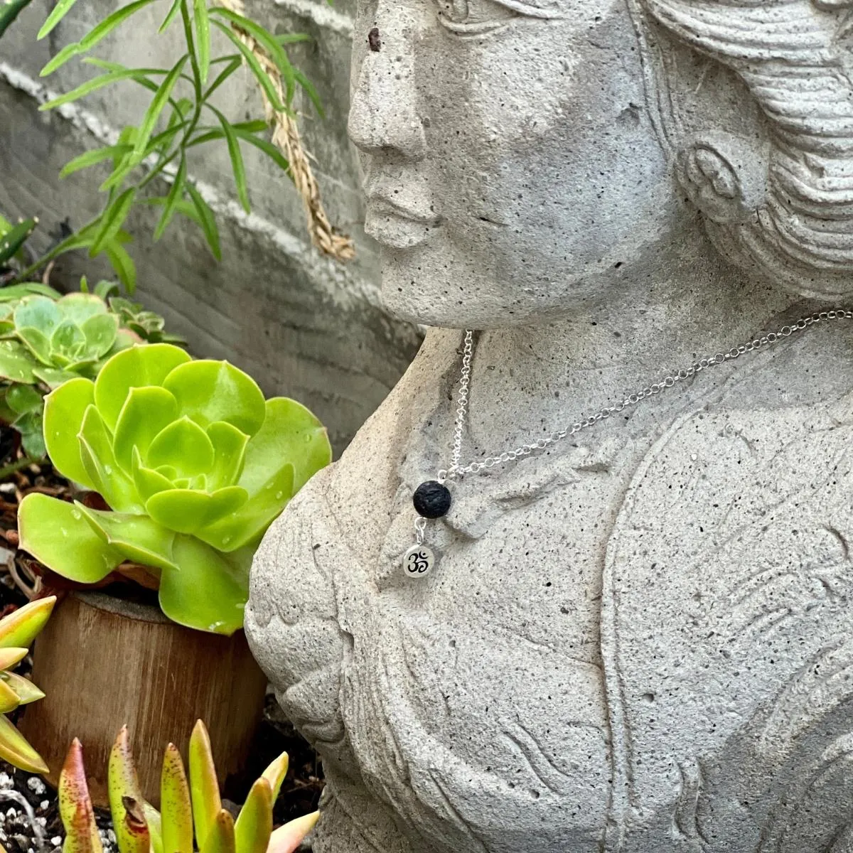 Yoga Inspired Ohm Jewelry Set with Lava Stone to Hear the Sound of the Universe