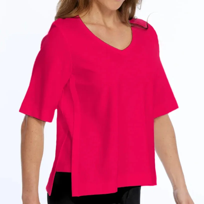 Zola V-Neck Top - (ivory and fuchsia)